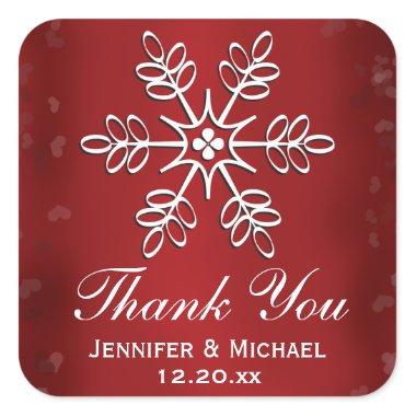 Red and White Snowflake Thank You Label