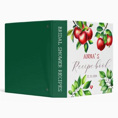 Red Apple watercolor bridal shower recipe 3 Ring Binder