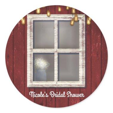 Red Barn Window & Lights Rustic Country Favor Classic Round Sticker