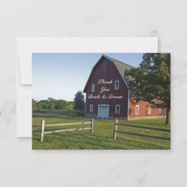 Red Barn with Fence Country Wedding Thank You Note