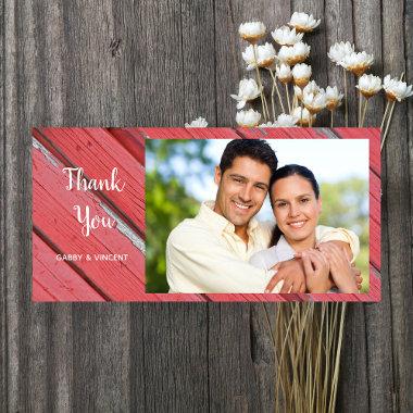 Red Barn Wood Country Wedding Thank You Photo Invitations
