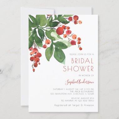Red Berries Christmas Holiday Holly Bridal Shower Invitations