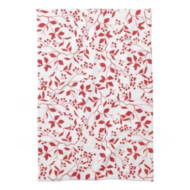 Red Berries Floral Christmas Tea Towel