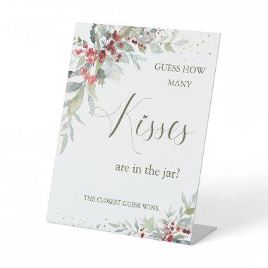 Red Berries Greenery Guess How Many Kisses in Jar Pedestal Sign