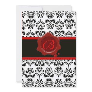 RED, BLACK AND WHITE DAMASK ,WAX SEAL MONOGRAM