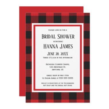 Red Black Buffalo Plaid Bridal Shower Invitations