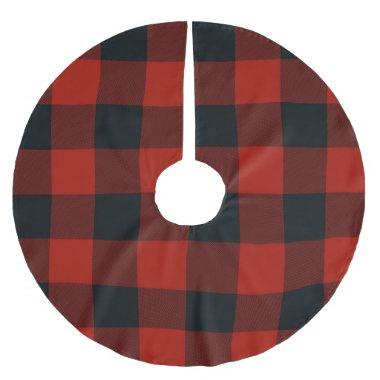 Red & Black Checkered Squares Buffalo Plaid Brushed Polyester Tree Skirt