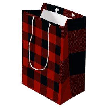 Red & Black Checkered Squares Buffalo Plaid Medium Gift Bag