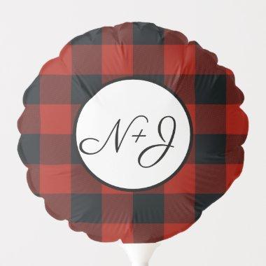 Red & Black Checkered Squares Buffalo Plaid Party Balloon