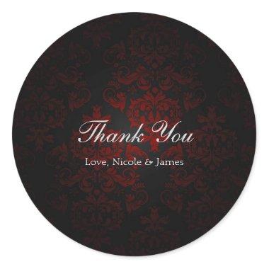 Red & Black Damask Gothic Dark Romantic Classic Round Sticker