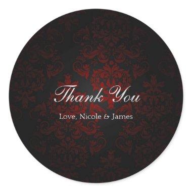 Red & Black Damask Gothic Dark Romantic Classic Round Sticker