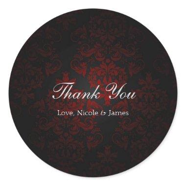 Red & Black Damask Gothic Dark Romantic Classic Round Sticker