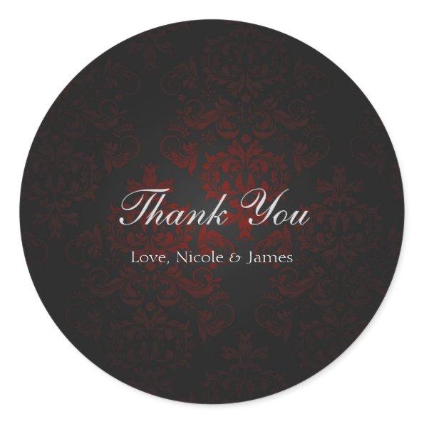 Red & Black Damask Gothic Dark Romantic Classic Round Sticker