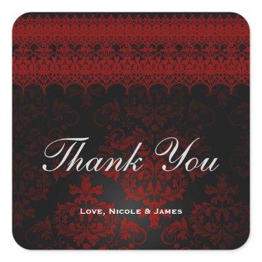 Red & Black Damask Gothic Dark Romantic Lace Square Sticker
