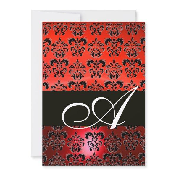 RED BLACK DAMASK MONOGRAM ,bright white