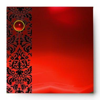 RED BLACK DAMASK Ruby , Gold Envelope