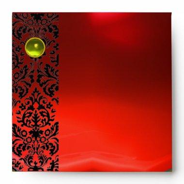 RED BLACK DAMASK Ruby , Yellow Topaz Gold Envelope