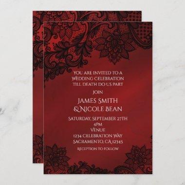 Red & Black Dark Elegance Lace Wedding Invitations