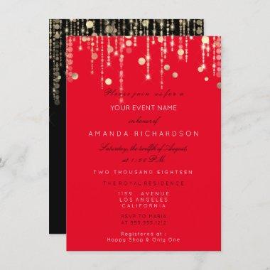 Red Black Gold Drips Birthday Bridal Shower Invit Invitations