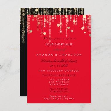 Red Black Gold Drips Birthday Bridal Shower Invitations