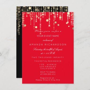 Red Black Gold Drips Birthday Bridal Wedding Invitations