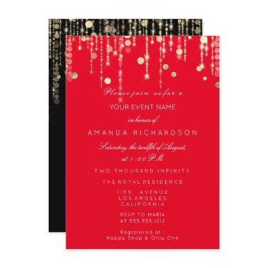 Red Black Gold Drips Birthday Bridal Wedding Invitations