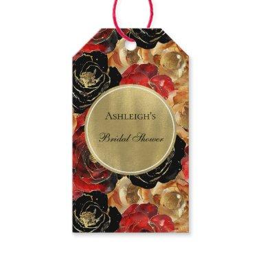 Red Black Gold Glam Floral  Gift Tags