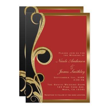 Red Black & Gold Modern Glam Elegant Swirl Wedding