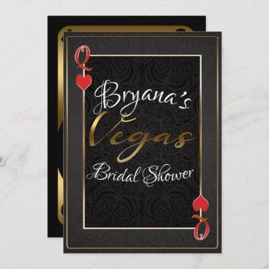 Red Black Gold Queen Hearts Vegas Bridal Shower Invitations