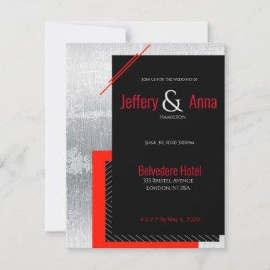 Red, black, grey, and white pinstripe Invitations