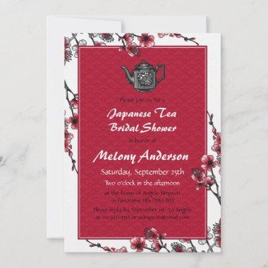 Red Black Japanese Tea Bridal Shower Invitations