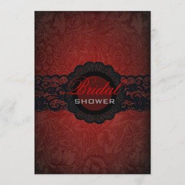 Red Black Lace Gothic Bridal Shower Invitations