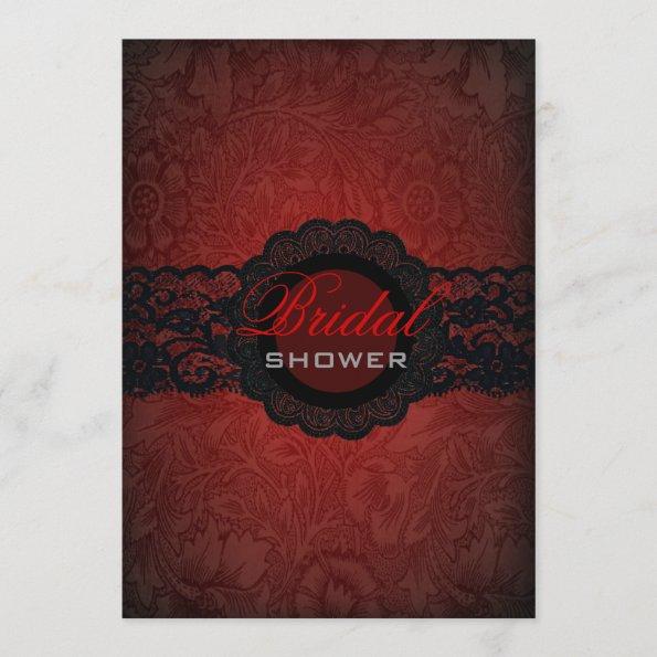Red Black Lace Gothic Bridal Shower Invitations