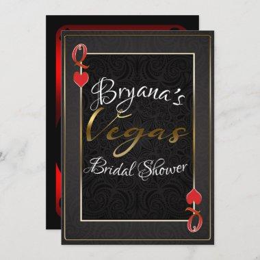 Red Black Queen of Hearts Vegas Bridal Shower Invitations