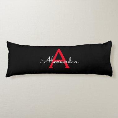 Red Black Script Girly Monogram Name Body Pillow