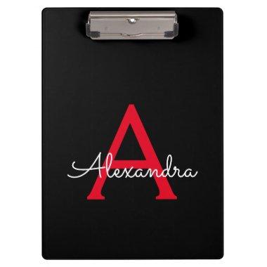 Red Black Script Girly Monogram Name Clipboard