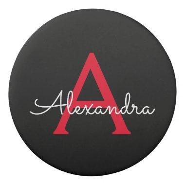 Red Black Script Girly Monogram Name Eraser