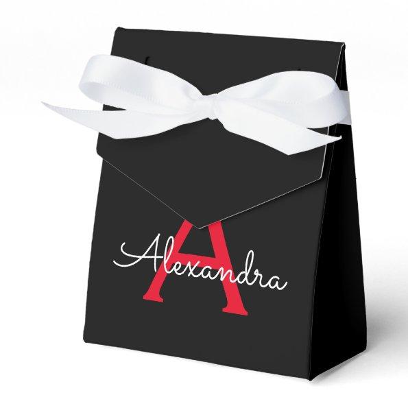Red Black Script Girly Monogram Name Favor Boxes