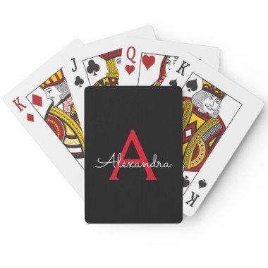 Red Black Script Girly Monogram Name Poker