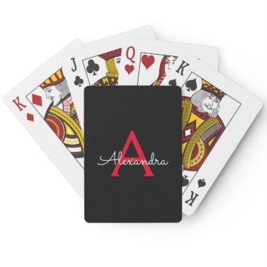 Red Black Script Girly Monogram Name Poker