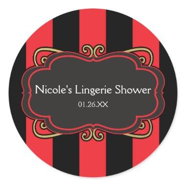 Red Black Striped Gold Lingerie Shower Stickers