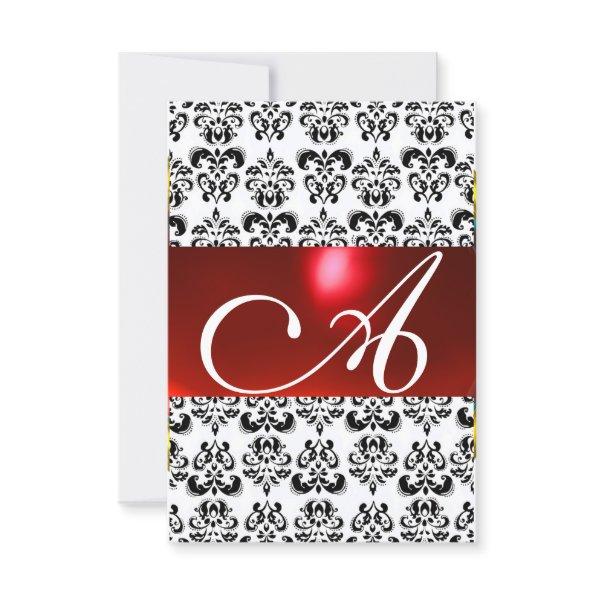 RED BLACK WHITE DAMASK GEM MONOGRAM rsvp silver