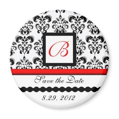 RED BLACK WHITE DAMASK MONOGRAM,Save The Date Magnet