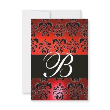 RED BLACK WHITE RUBY DAMASK MONOGRAM RSVP