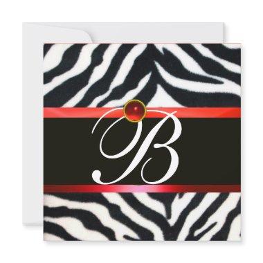 RED BLACK WHITE ZEBRA FUR MONOGRAM ,ruby gemstone Invitations