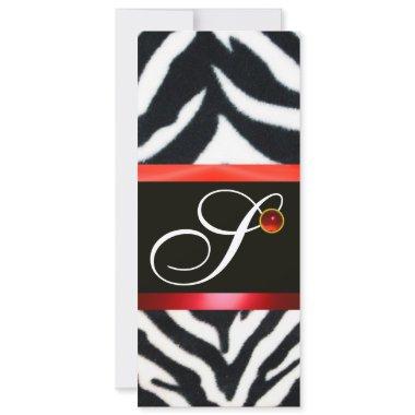 RED BLACK WHITE ZEBRA FUR MONOGRAM ,ruby Invitations