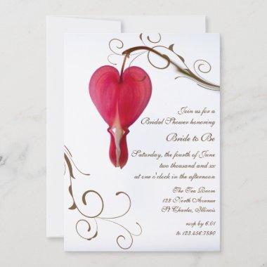 Red Bleeding Hearts Flowers Bridal Shower Invitations