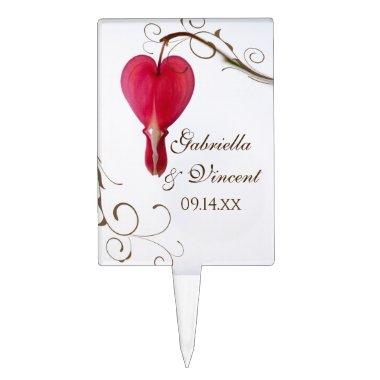 Red Bleeding Hearts Flowers Wedding Cake Topper