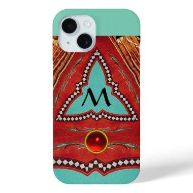 RED BLUE ABSTRACT GEOMETRIC TRIANGLE MONOGRAM iPhone 15 CASE