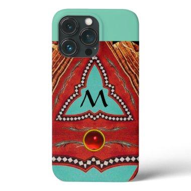 RED BLUE ABSTRACT GEOMETRIC TRIANGLE MONOGRAM iPhone 13 PRO CASE
